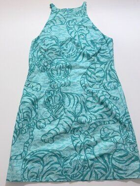 VINTAGE Lilly Pulitzer White Label Halter Teal Tiger Dress Preppy size 8
